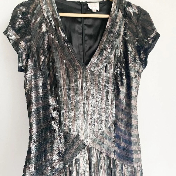PArker All Sequin Black Brown Flapper Style Mini Dress M - Picture 3 of 10